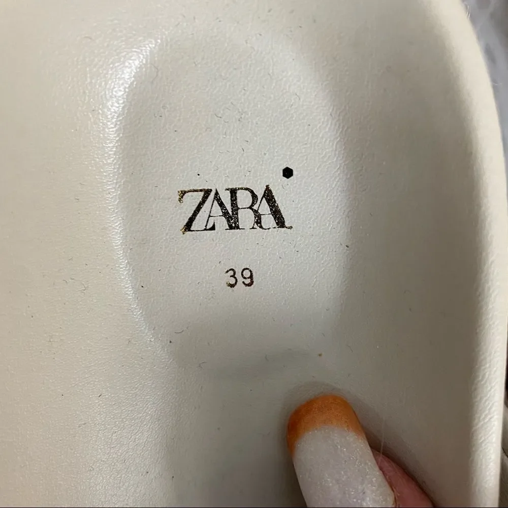 NEW ZARA ecru white leather flat wide straps sandals 39 US 8.5 - Picture 8 of 11